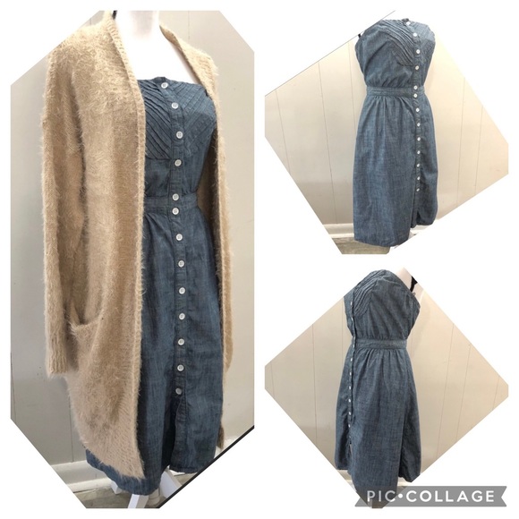 7 For All Mankind Sz L Strapless Chambray Midi Button-Up Denim Dress - Picture 1 of 6